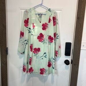 Floral V-Neck Dress with Red Flowers